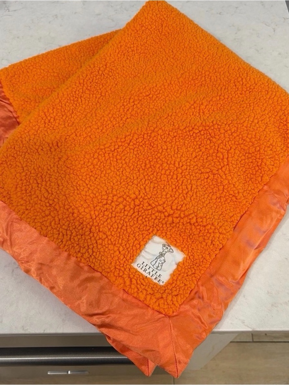 Little Giraffe Orange Sherpa Baby Blanket with Satin Edge